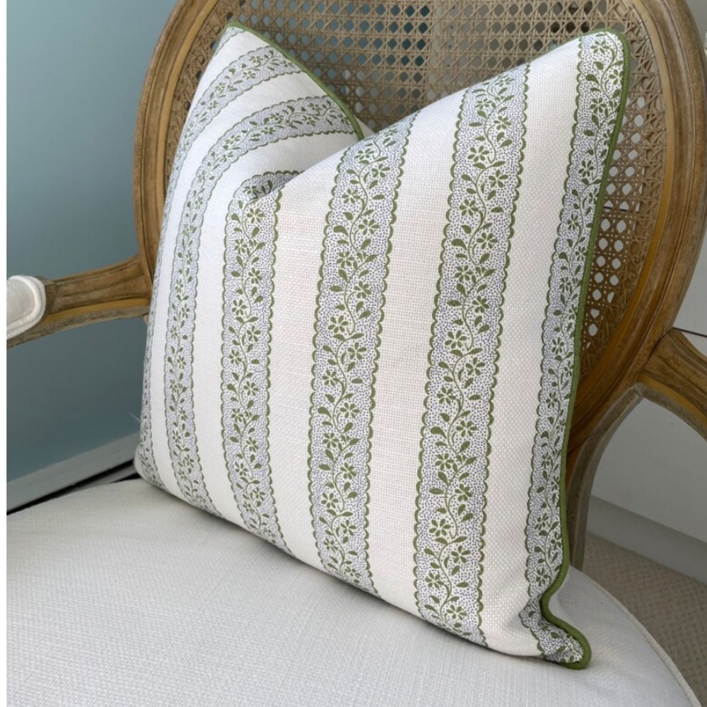 Two Sister Parish Pillow Cases in Dolly Stripe Fabric (in Lettuce)  18x18